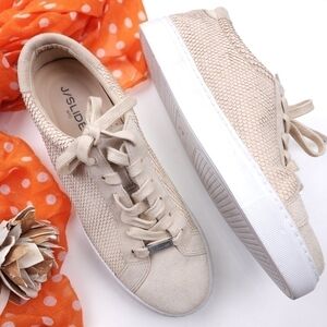 J Slides Cream Leather Fish Scale Loafers sz 9½m